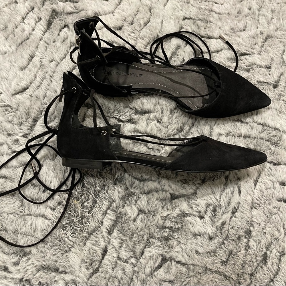Kendall & Kylie Black Suede Lace Up Ballerina Flats Pointy Toe Size 6.5 - Picture 8 of 10